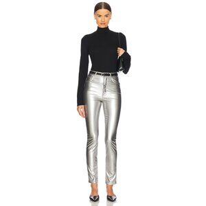 NWT Mother Rail Skimp Silver Faux Leather Jeans 26